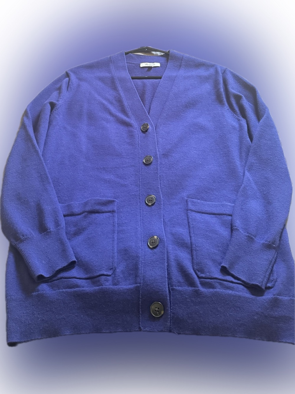 Women’s Madewell Blue Button-Up Boyfriend Cardigan Sweater Merino Wool